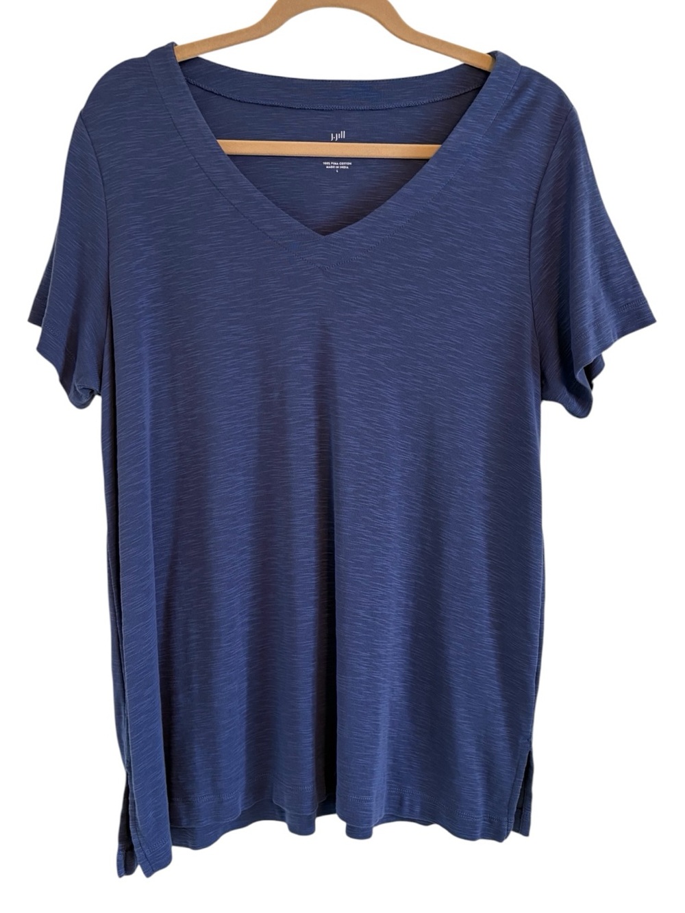 J. Jill Blue Pima Cotton Slub Knit V-Neck Short Sleeve Tee | Size Large